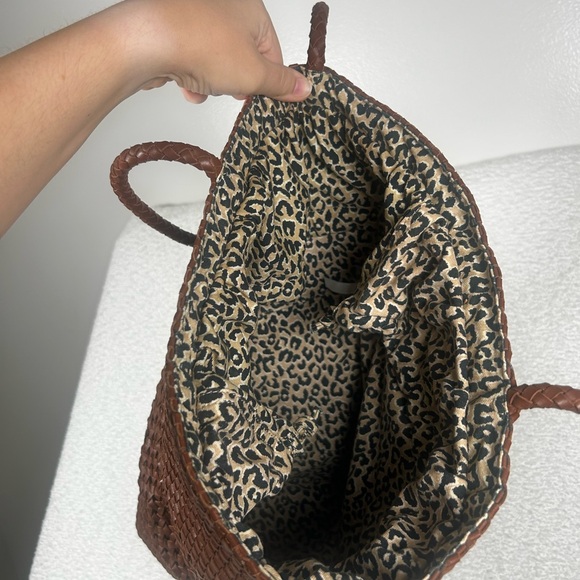 Talbots Woven Leather Tote Bag 100% Cotton Lining with Drawstring - Picture 8 of 14